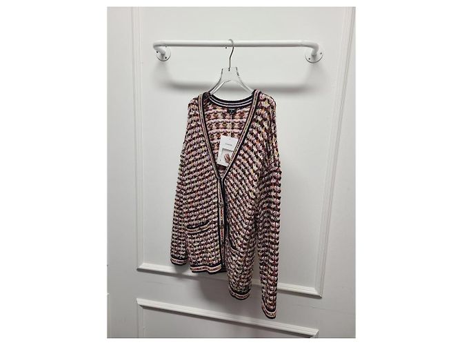 Chanel Schwarzer mehrfarbiger Tweed-Cardigan mit Karomuster und silbernen Knöpfen Mehrfarben - Ansicht 3