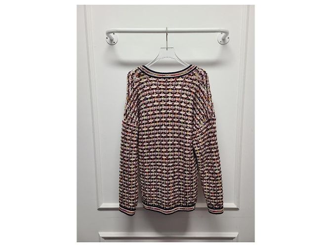 Chanel Schwarzer mehrfarbiger Tweed-Cardigan mit Karomuster und silbernen Knöpfen Mehrfarben - Ansicht 5