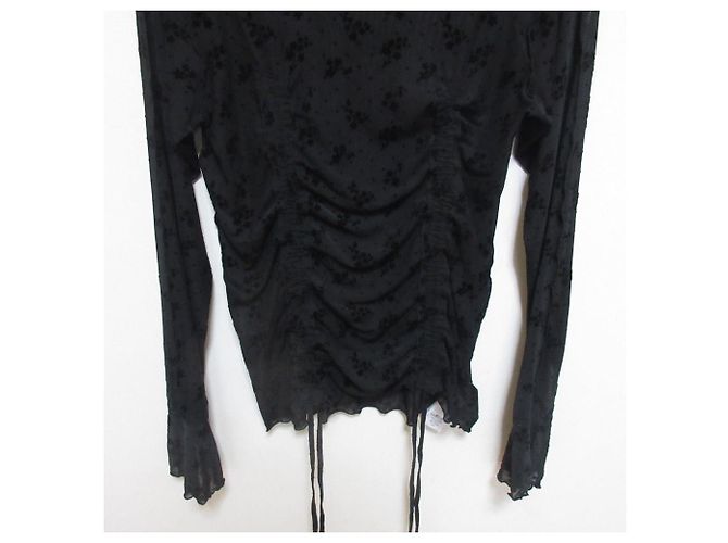 Autre Marque blusa transparente de bolinhas com flores merry jenny Preto - vista 3