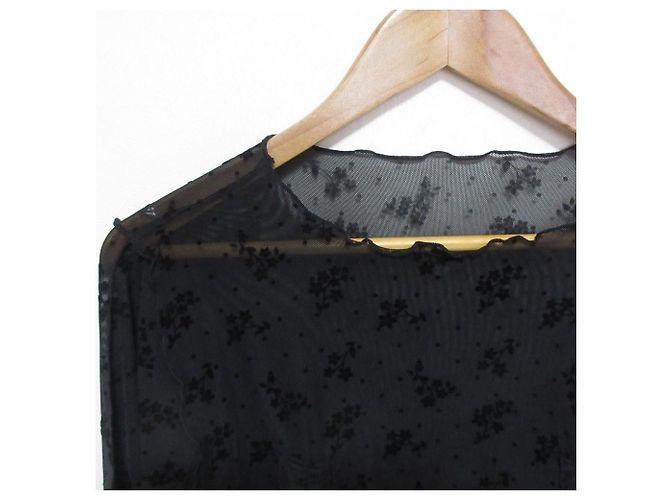 Autre Marque blusa transparente de bolinhas com flores merry jenny Preto - vista 4