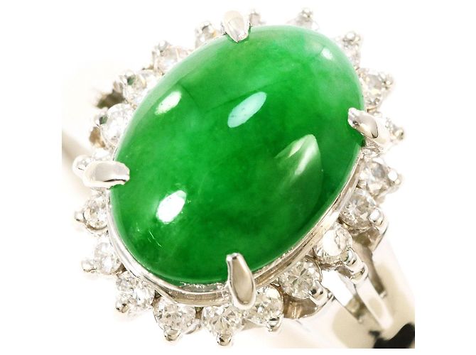 Autre Marque Jade-Diamant-Ring aus PT900 Platin Grün - Ansicht 2