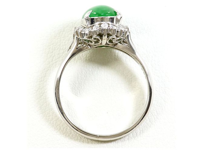 Autre Marque Jade-Diamant-Ring aus PT900 Platin Grün - Ansicht 3