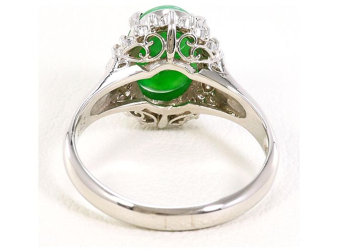 Autre Marque Jade-Diamant-Ring aus PT900 Platin Grün - Ansicht 4