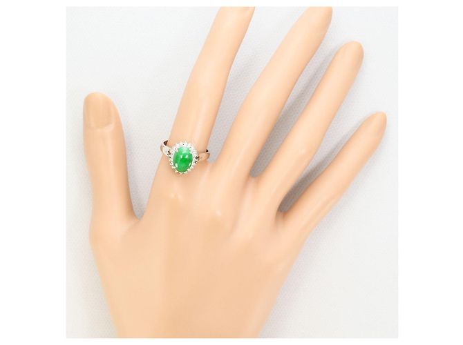 Autre Marque Jade-Diamant-Ring aus PT900 Platin Grün - Ansicht 7