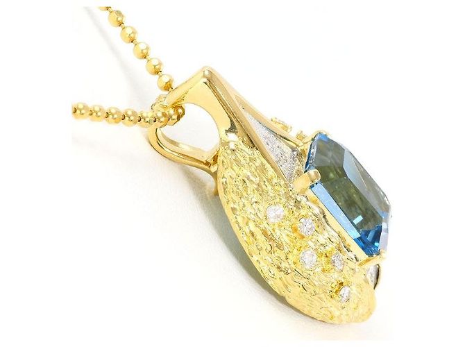Autre Marque Collana in Oro Giallo K18YG Pt900 con Topazio Blu e Diamante - vista 2