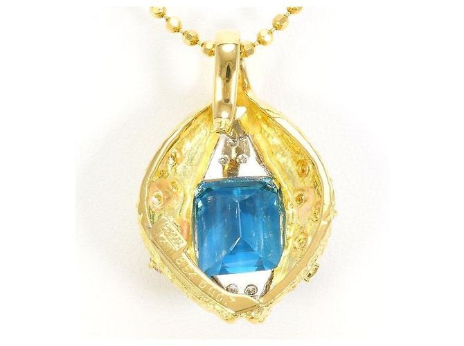 Autre Marque Collana in Oro Giallo K18YG Pt900 con Topazio Blu e Diamante - vista 3
