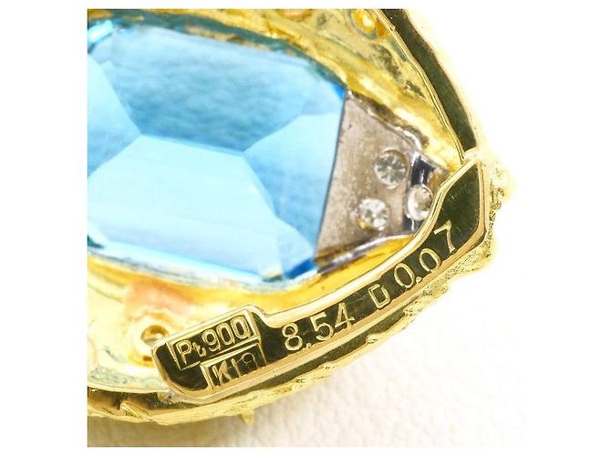 Autre Marque Collana in Oro Giallo K18YG Pt900 con Topazio Blu e Diamante - vista 4