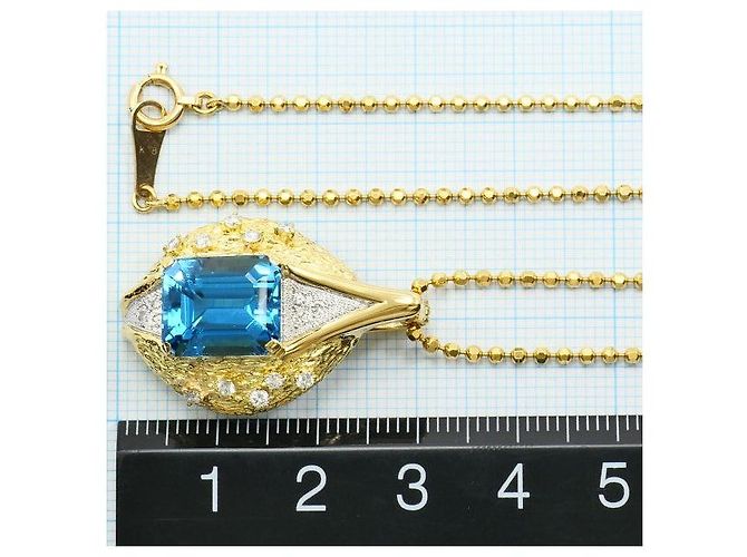 Autre Marque Collana in Oro Giallo K18YG Pt900 con Topazio Blu e Diamante - vista 5
