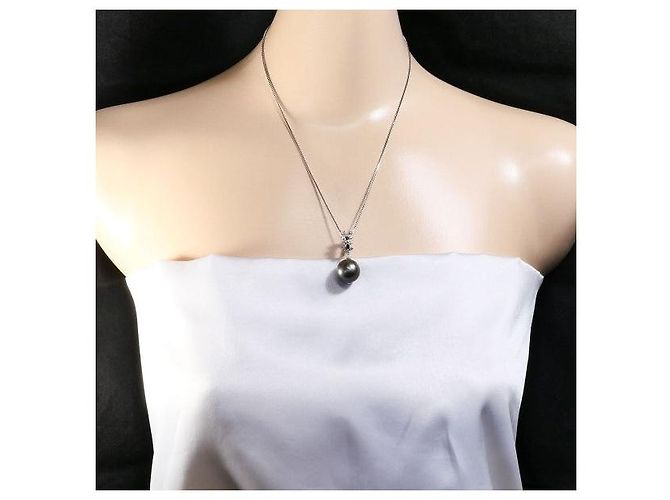 Autre Marque Collana con perla nera e diamanti in Pt900 Pt850 Nero - vista 6