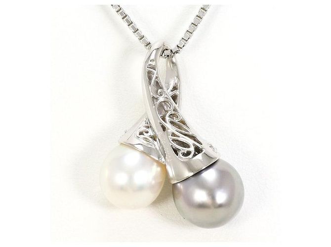 Autre Marque Collana con perle del Mar del Sud e diamanti PT900 PT850 Argento - vista 3