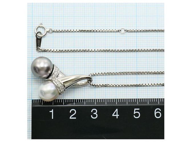Autre Marque Collana con perle del Mar del Sud e diamanti PT900 PT850 Argento - vista 5