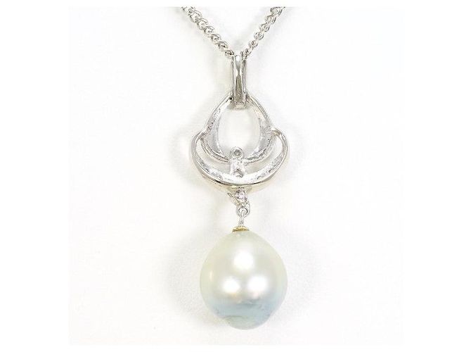 Autre Marque Collana con perle nere di Tahiti e diamanti in Pt900 Pt850 Argento - vista 3
