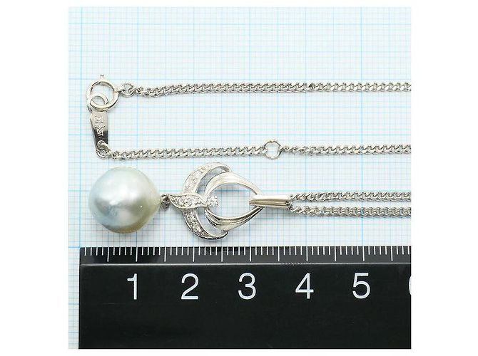 Autre Marque Collana con perle nere di Tahiti e diamanti in Pt900 Pt850 Argento - vista 5