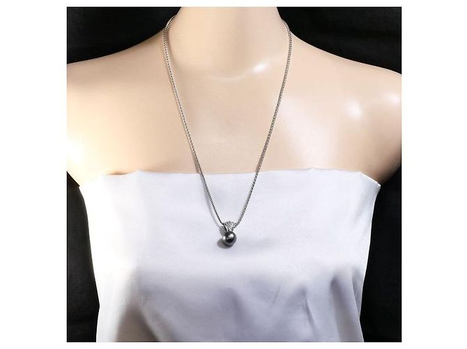 Autre Marque Collana con perla nera e diamante Pt900 Pt850 Nero - vista 6