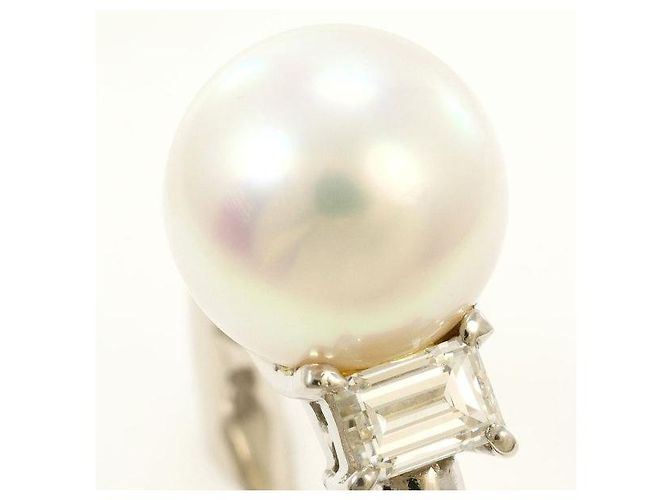 Autre Marque Pt900 Platinring mit Südseeperle und Diamant Weiß - Ansicht 2
