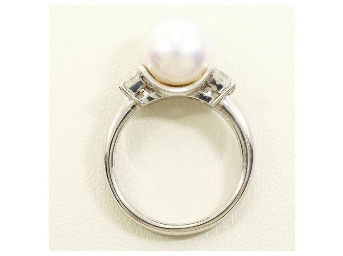 Autre Marque Pt900 Platinring mit Südseeperle und Diamant Weiß - Ansicht 3
