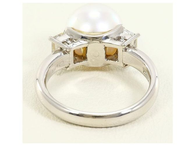 Autre Marque Pt900 Platinring mit Südseeperle und Diamant Weiß - Ansicht 4
