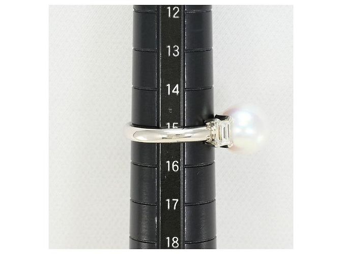 Autre Marque Pt900 Platinring mit Südseeperle und Diamant Weiß - Ansicht 9