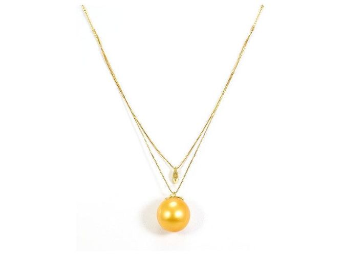 Autre Marque Collana in Au750 Perla e Diamante Giallo D'oro - vista 3