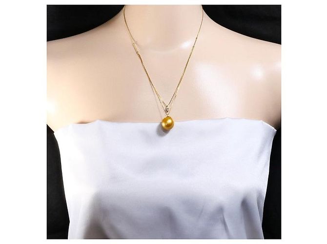 Autre Marque Collana in Au750 Perla e Diamante Giallo D'oro - vista 7