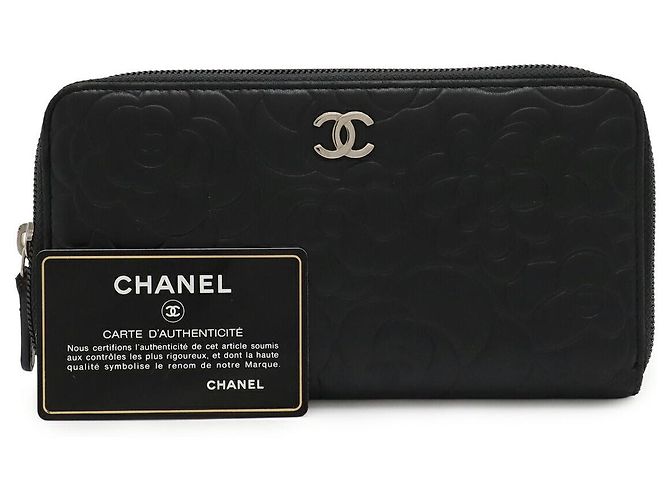 Portafoglio lungo con zip in pelle Camellia di Chanel Nero - vista 9