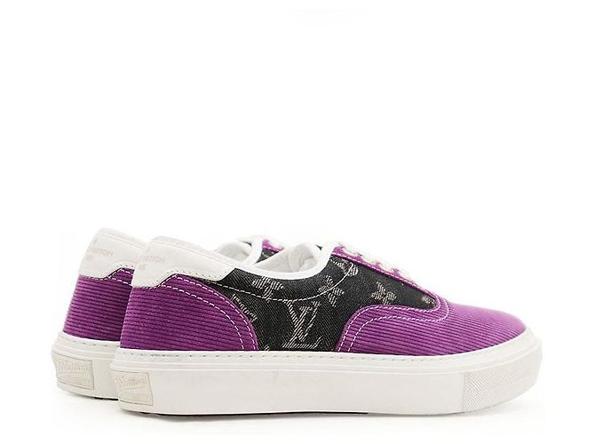 Sneakers Louis Vuitton Trocadero Monogram Denim Corduroy Nero Porpora - vista 13