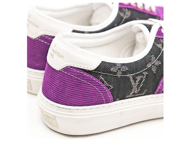 Sneakers Louis Vuitton Trocadero Monogram Denim Corduroy Nero Porpora - vista 14
