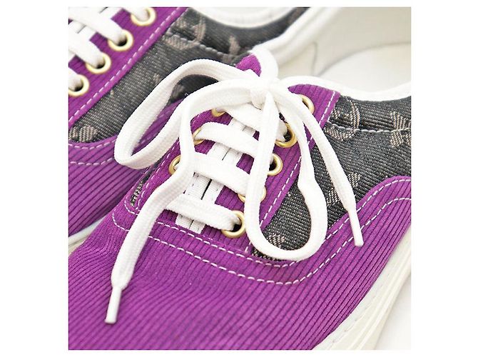 Sneakers Louis Vuitton Trocadero Monogram Denim Corduroy Nero Porpora - vista 2