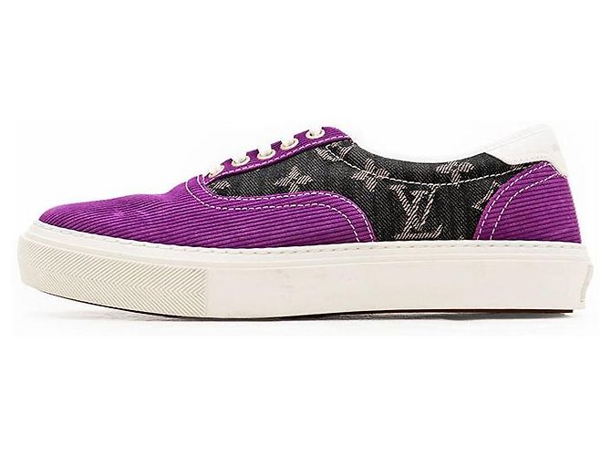 Sneakers Louis Vuitton Trocadero Monogram Denim Corduroy Nero Porpora - vista 4