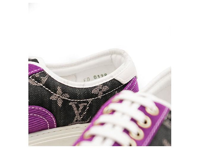 Sneakers Louis Vuitton Trocadero Monogram Denim Corduroy Nero Porpora - vista 5