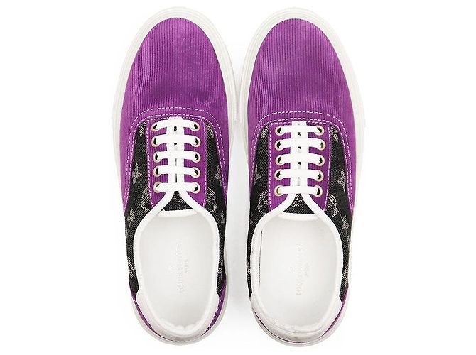 Sneakers Louis Vuitton Trocadero Monogram Denim Corduroy Nero Porpora - vista 8