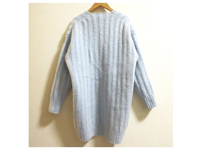 Céline Celine Mini-Strickkleid mit V-Ausschnitt und breitem Rippenstrick Blau Hellblau - Ansicht 2
