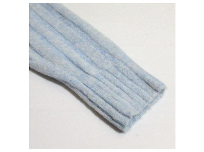 Céline Celine Mini-Strickkleid mit V-Ausschnitt und breitem Rippenstrick Blau Hellblau - Ansicht 5