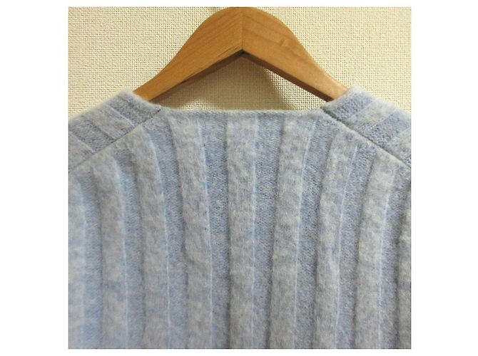 Céline Celine Mini-Strickkleid mit V-Ausschnitt und breitem Rippenstrick Blau Hellblau - Ansicht 7