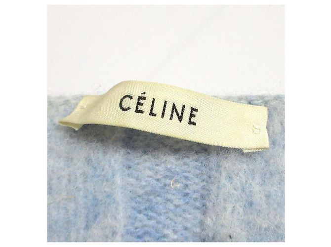 Céline Celine Mini-Strickkleid mit V-Ausschnitt und breitem Rippenstrick Blau Hellblau - Ansicht 8