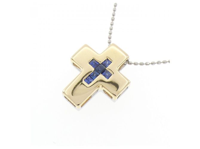 Autre Marque Collana con Croce in Oro Bianco Au750 e Platino, Zaffiro e Diamante Blu - vista 3