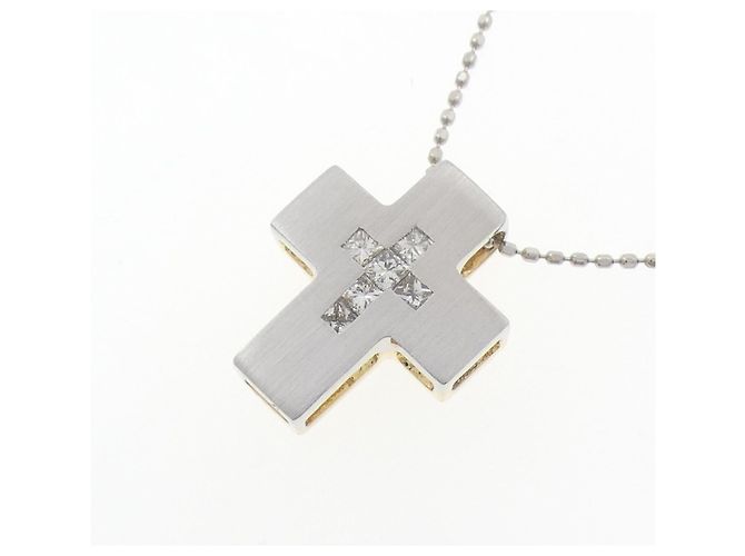 Autre Marque Collana con Croce in Oro Bianco Au750 e Platino, Zaffiro e Diamante Blu - vista 4