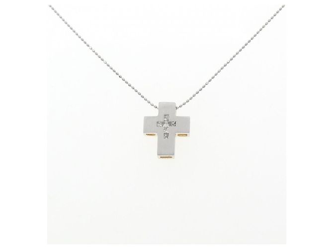 Autre Marque Collana con Croce in Oro Bianco Au750 e Platino, Zaffiro e Diamante Blu - vista 6