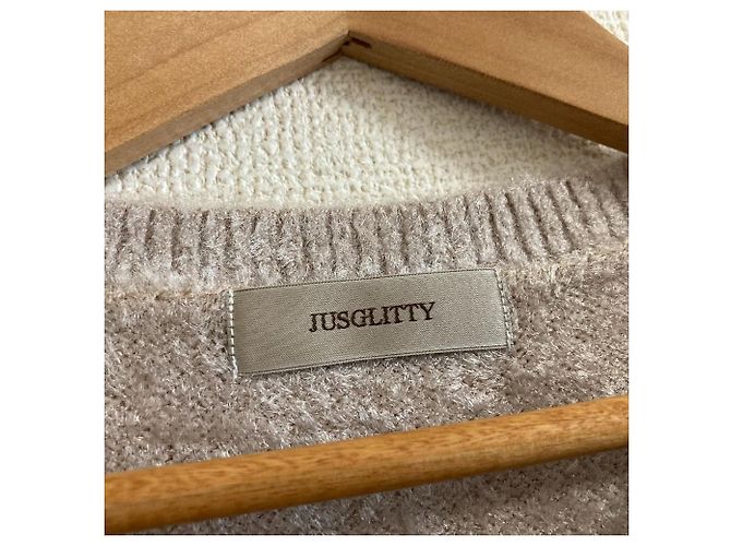 Autre Marque JUSGLITTY 24AW Lamé Velours French Pullover Strickoberteil Beige - Ansicht 4