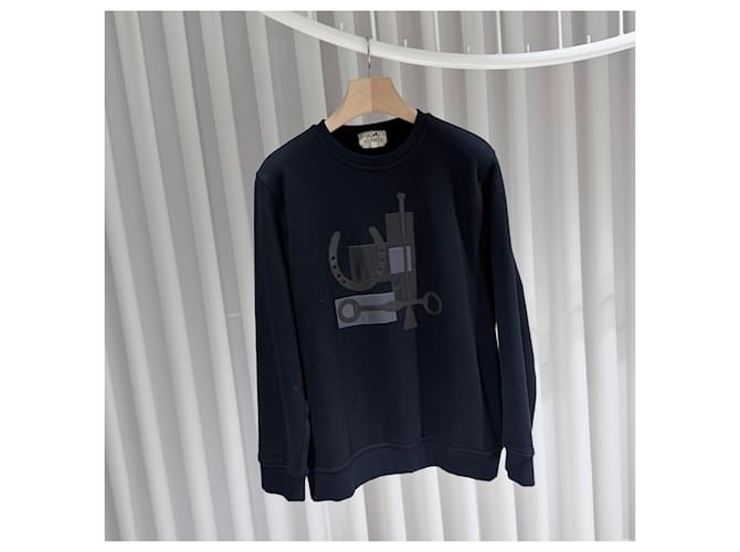 Hermès Moletom com patch de couro Navy Azul - vista 3