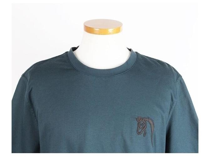 Hermès T-Shirt mit Pferdeleder-Patch Turquoise Blau - Ansicht 2