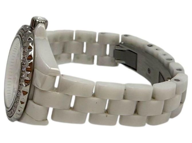 J12 Chanel Keramik-Uhr mit Perlmuttzifferblatt und Diamantindikatoren Weiß - Ansicht 4
