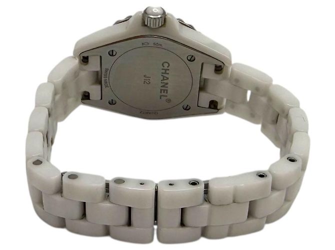 J12 Chanel Keramik-Uhr mit Perlmuttzifferblatt und Diamantindikatoren Weiß - Ansicht 5