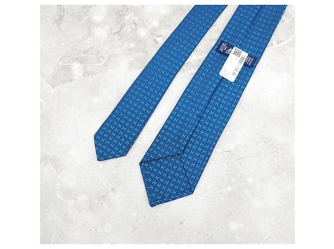 Hermès Nuova cravatta in seta bicolore Paco Ne Blu - vista 4