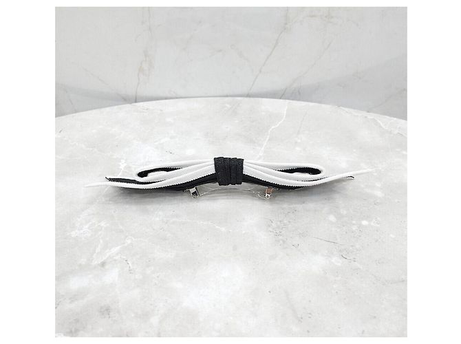 Chanel Haarspange aus Raffia-Band mit neuem CC-Logo Silber - Ansicht 2