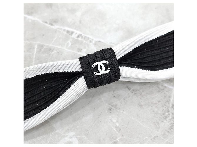 Chanel Haarspange aus Raffia-Band mit neuem CC-Logo Silber - Ansicht 3