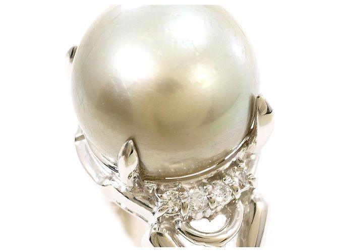 Autre Marque Pt900 Platinring mit schwarzer Tahiti-Perle und Diamant - Ansicht 2