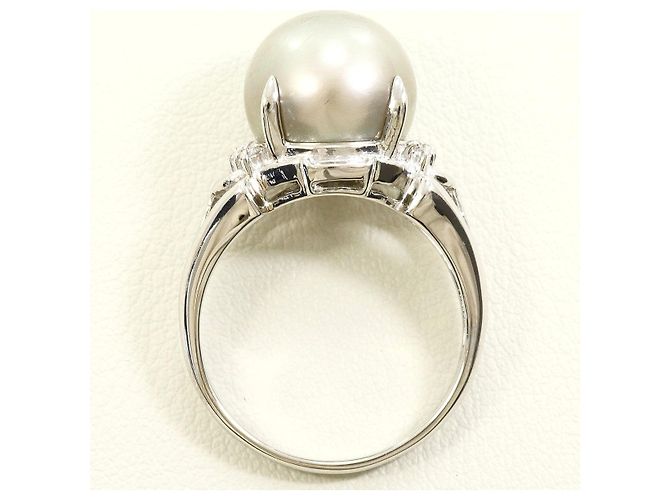 Autre Marque Pt900 Platinring mit schwarzer Tahiti-Perle und Diamant - Ansicht 3