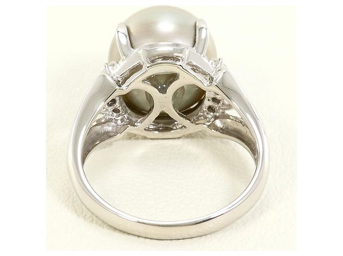 Autre Marque Pt900 Platinring mit schwarzer Tahiti-Perle und Diamant - Ansicht 4