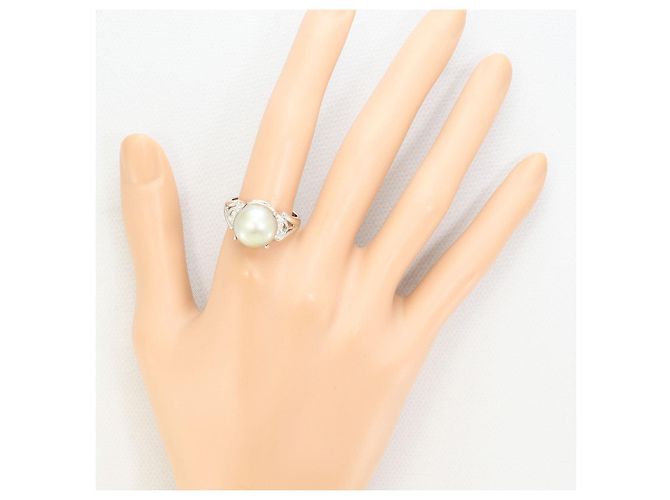 Autre Marque Pt900 Platinring mit schwarzer Tahiti-Perle und Diamant - Ansicht 7